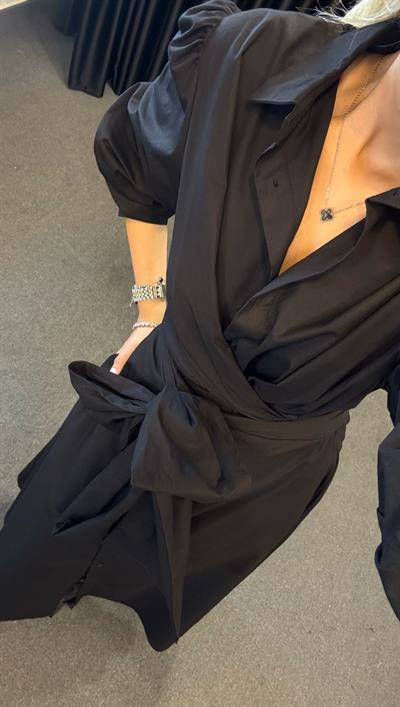 PREMİUM SERİ BELDEN BAĞLAMALI GÖMLEK ELBİSE SİYAH