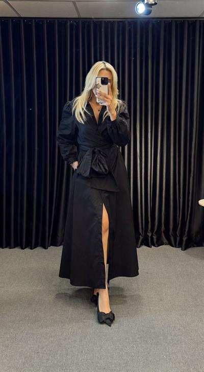 PREMİUM SERİ BELDEN BAĞLAMALI GÖMLEK ELBİSE SİYAH