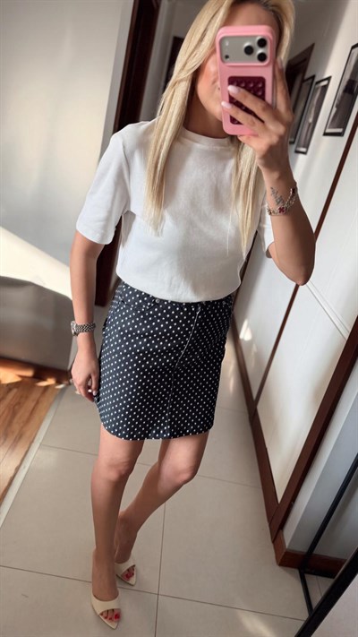 PUANTİYELİ DENİM ETEK