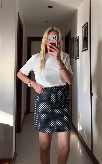 PUANTİYELİ DENİM ETEK