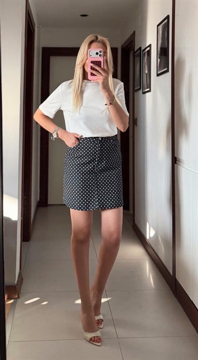 PUANTİYELİ DENİM ETEK