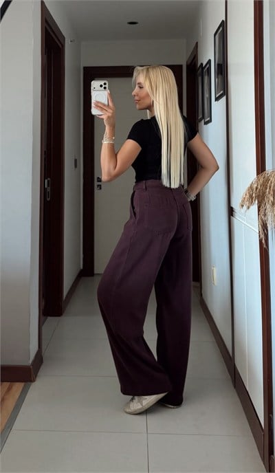 RHİN MÜRDÜM WİDE LEG TENSEL DENİM PANTOLON