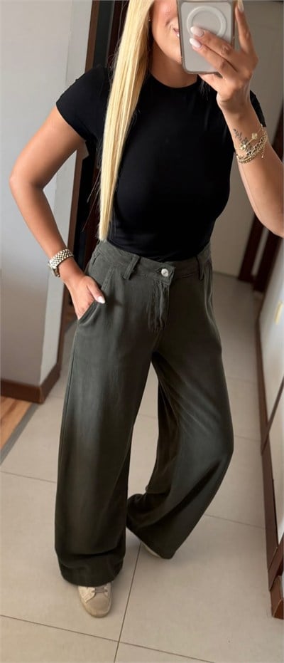 RHİN YEŞİL WİDE LEG TENSEL DENİM PANTOLON
