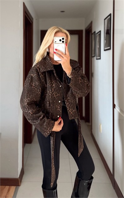 SELİNA LEOPAR DESEN GABARDİN CEKET