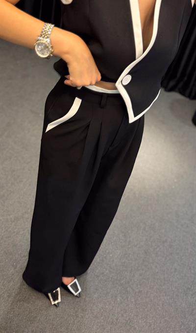 ŞERİTLİ YELEK PANTOLON TAKIM SİYAH