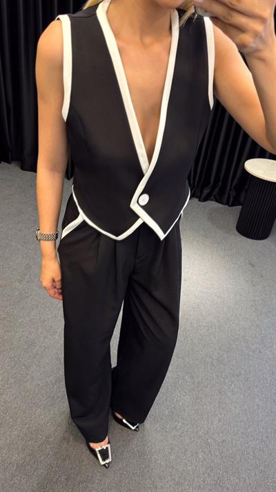 ŞERİTLİ YELEK PANTOLON TAKIM SİYAH
