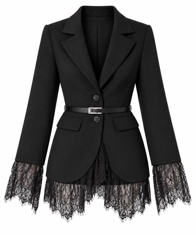 SHERY SİYAH BEL KEMERLİ DANTEL DETAYLI BLAZER CEKET