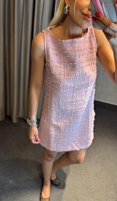 SIFIR KOL TÜVİT ELBİSE PEMBE