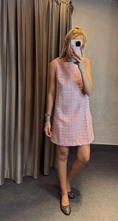 SIFIR KOL TÜVİT ELBİSE PEMBE