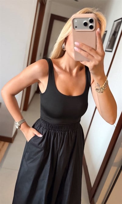SİYAH ASKILI ÇIT ÇITLI BODYSUİT