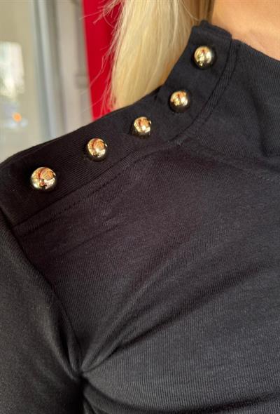 SİYAH BALIKÇI YAKA PATLI BLUZ