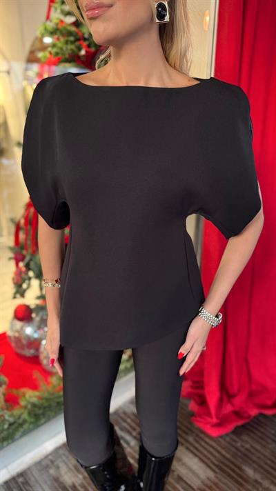 SİYAH BALON KOL ASİMETRİK BLUZ