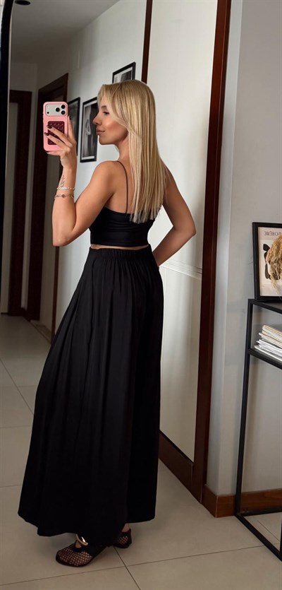 SİYAH BELİ LASTİKLİ PAREO PANTOLON