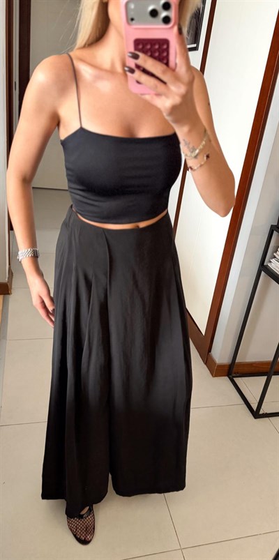 SİYAH BELİ LASTİKLİ PAREO PANTOLON