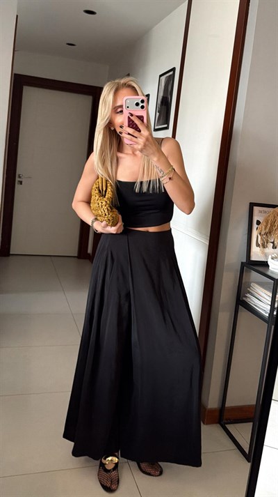 SİYAH BELİ LASTİKLİ PAREO PANTOLON