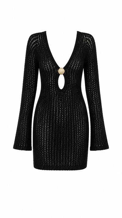 SİYAH BÜYÜK GOLD TOKALI BEACHWEAR ELBİSE