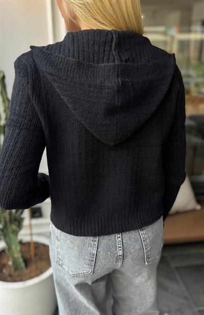 SİYAH ÇİFT FERMUARLI KAPÜŞONLU HIRKA