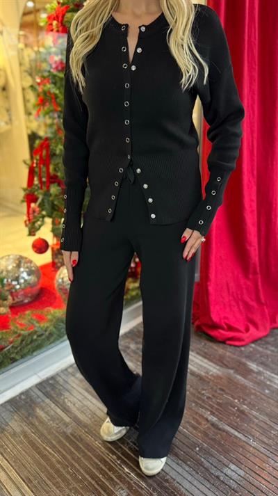 SİYAH ÇITÇIT DETAYLI ÇELİK TRİKO TAKIM