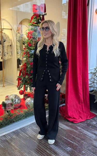 SİYAH ÇITÇIT DETAYLI ÇELİK TRİKO TAKIM