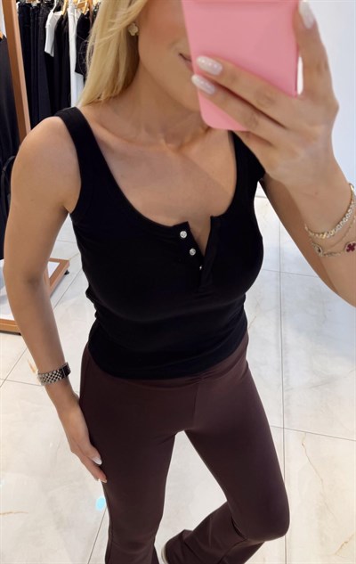 SİYAH DİLVİN ÖNÜ ÇIT ÇIT DÜĞMELİ ATLET