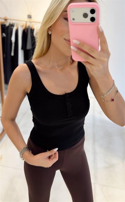 SİYAH DİLVİN ÖNÜ ÇIT ÇIT DÜĞMELİ ATLET