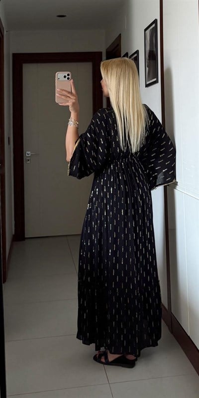 SİYAH FAYE İTHAL BOHEM ELBİSE