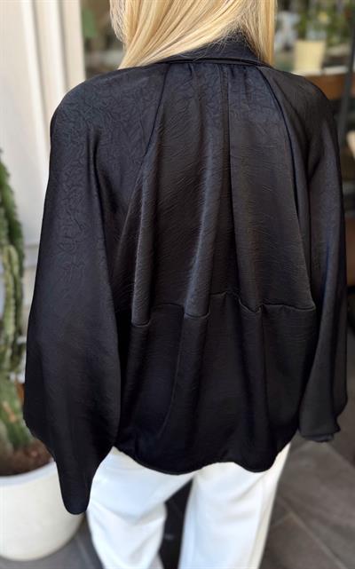 SİYAH YARASA KOL SATEN BOMBER CEKET