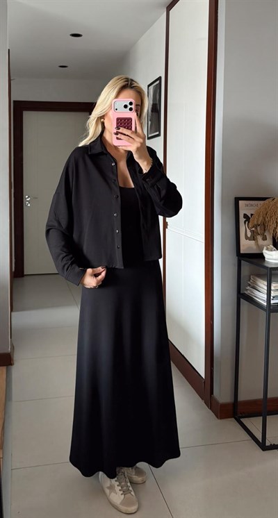 SİYAH GÖMLEK ELBİSE MODAL TAKIM