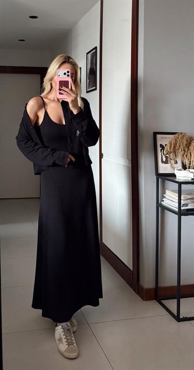 SİYAH GÖMLEK ELBİSE MODAL TAKIM