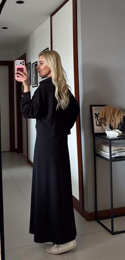 SİYAH GÖMLEK ELBİSE MODAL TAKIM