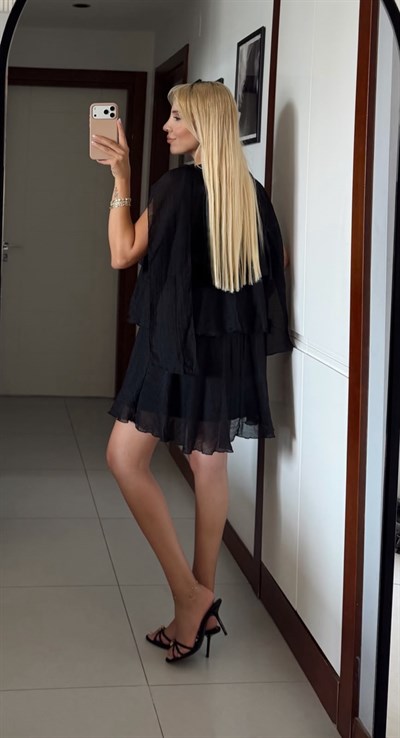 SİYAH KAT KAT KISA ELBİSE