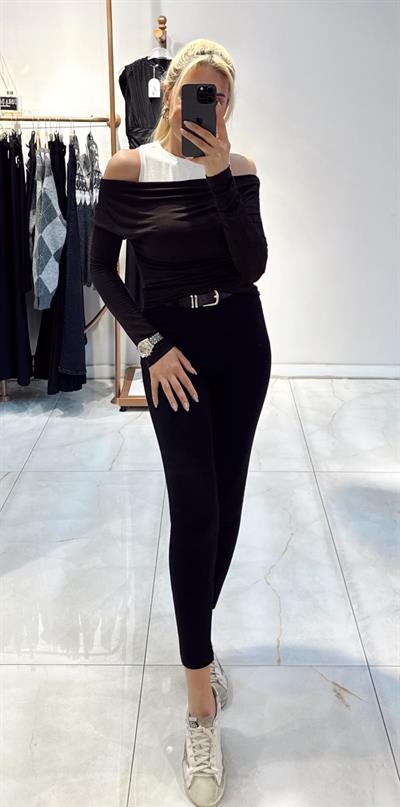 SİYAH KEMERLİ TAYT PANTOLON