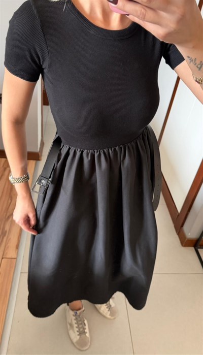 SİYAH LUNA KEMERLİ ELBİSE 