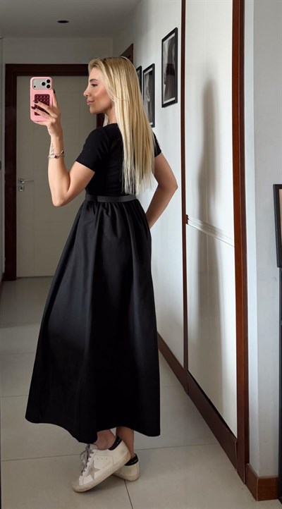 SİYAH LUNA KEMERLİ ELBİSE 