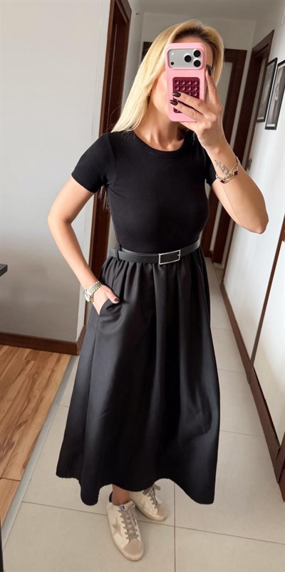 SİYAH LUNA KEMERLİ ELBİSE 