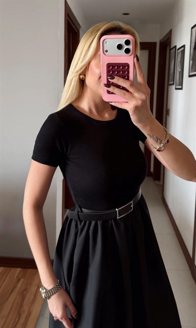 SİYAH LUNA KEMERLİ ELBİSE 