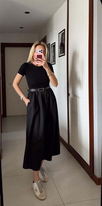 SİYAH LUNA KEMERLİ ELBİSE 