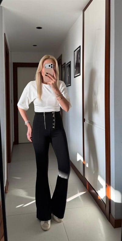 SİYAH MARKA MODEL ÇİFT FERMUARLI İSPANYOL TAYT