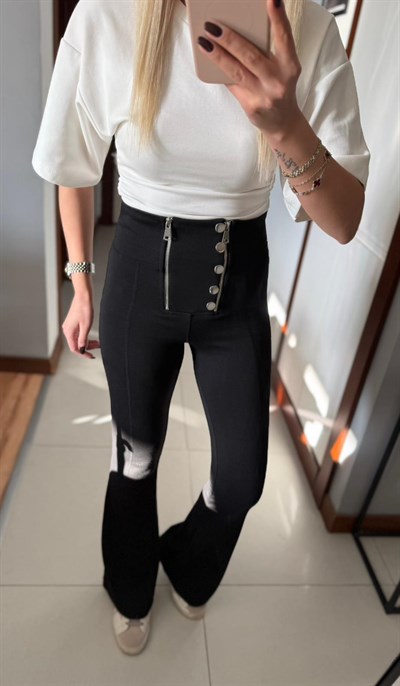 SİYAH MARKA MODEL ÇİFT FERMUARLI İSPANYOL TAYT