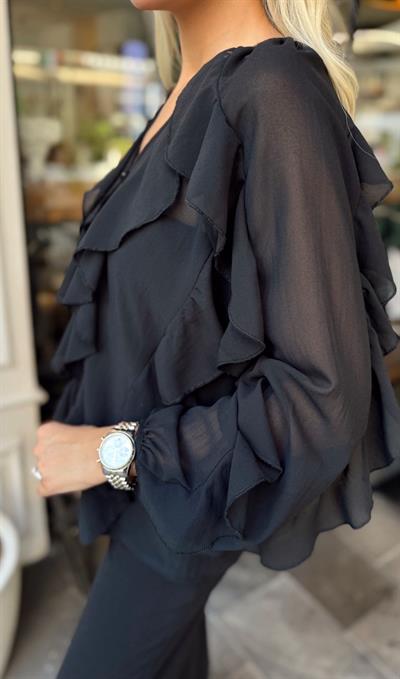 SİYAH MARKA MODEL İPKYL FIRFIRLI GÖMLEK