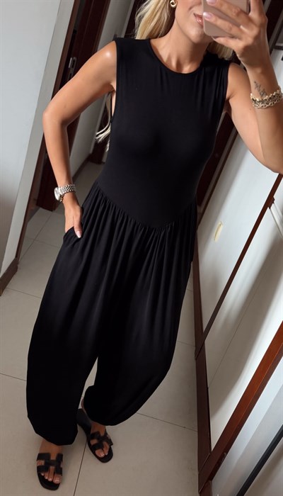 SİYAH MODAL SALAŞ KESİM KOLSUZ TULUM