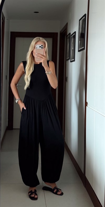 SİYAH MODAL SALAŞ KESİM KOLSUZ TULUM
