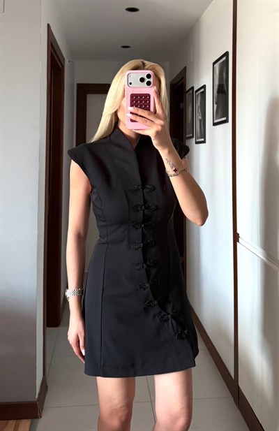 SİYAH NAPOLYON KISA ELBİSE