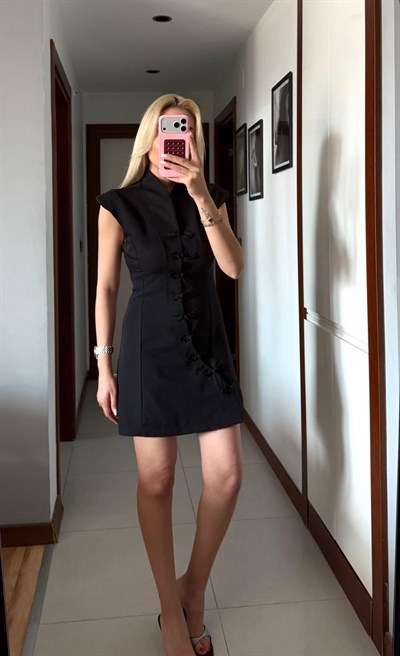 SİYAH NAPOLYON KISA ELBİSE