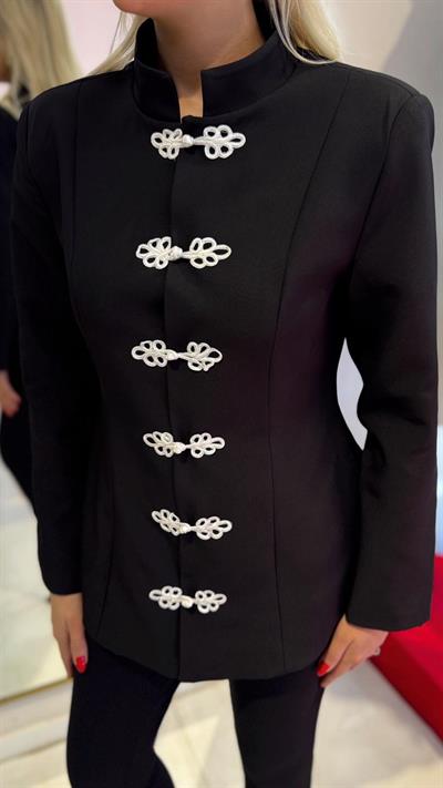SİYAH NAPOLYON NAKIŞ DÜĞMELİ BLAZER CEKET