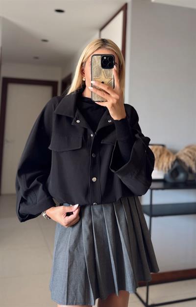 SİYAH ÖNÜ ÇITÇIT DETAYLI BOMBER CEKET