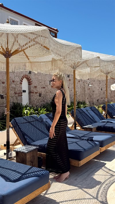 SİYAH ÖNÜ KANCA DETAY BEACHWEAR ELBİSE