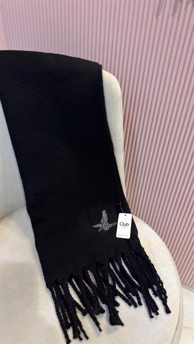 SİYAH ORJ MARKA LOGO İŞLEMELİ ŞAL