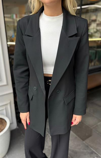 SİYAH ORJ MARKA MASSİ VATKALI İÇİ ÇİZGİLİ BLAZER