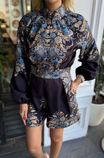 SİYAH ORJ MODEL DESENLİ ŞORTLU TAKIM